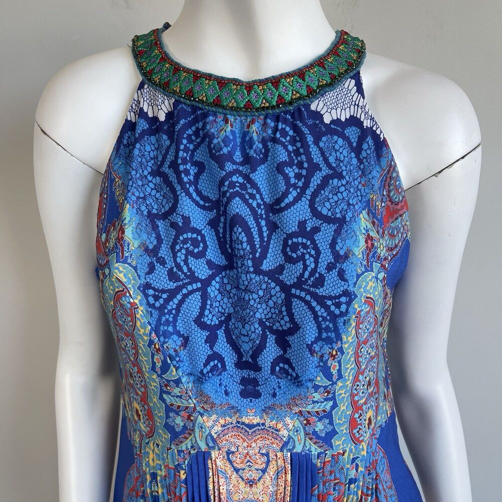 Anthropologie Ranna Gill Boteh Jewel Neckline Maxi Dress 6 Pleated Flowy Party - Picture 2 of 15